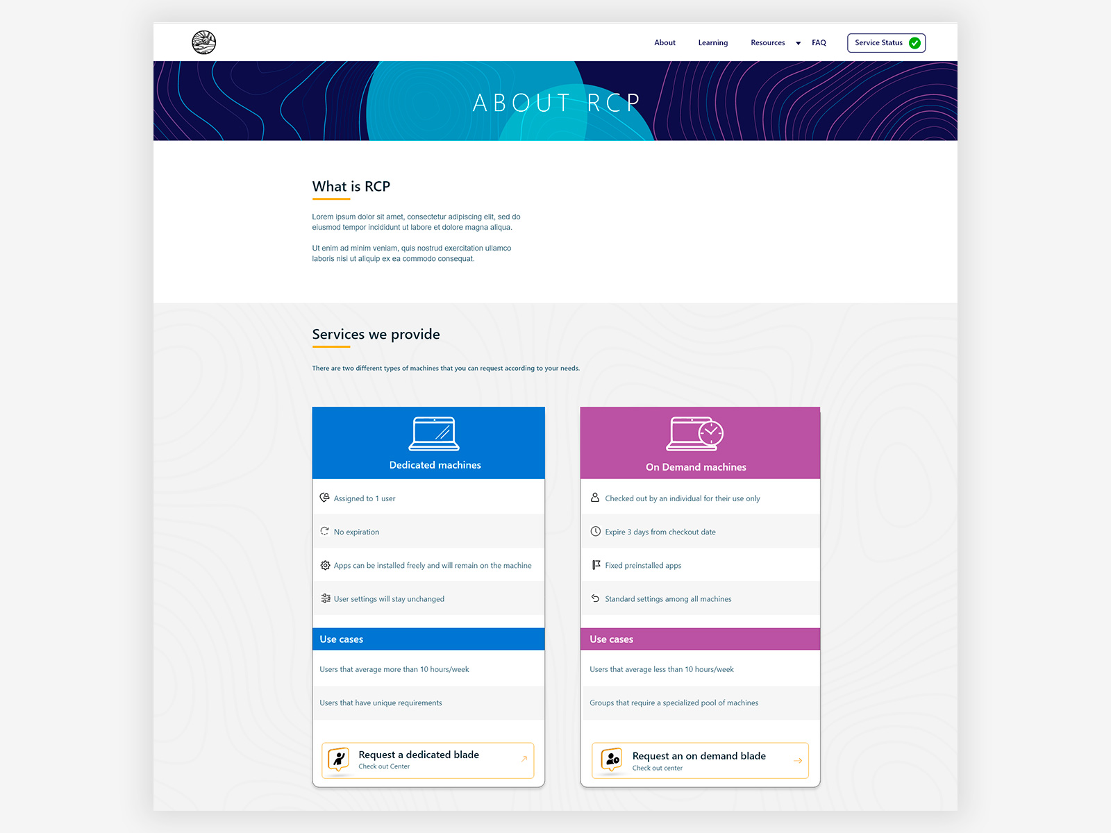 Portal de Computación Remota, comparación de máquinas dedicadas vs on-demand con casos de uso y acciones de solicitud