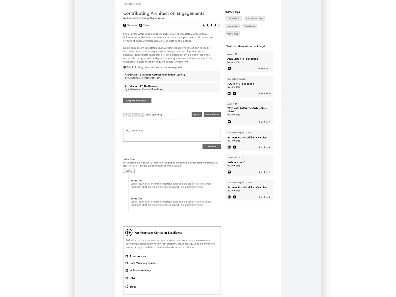 Architecture Learning Portal — Chief Architect learning path showing recommended steps across foundational, intermediate and advanced levels