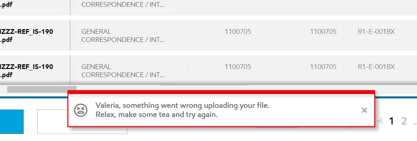 DropZone — humanized error toast message addressing user by name