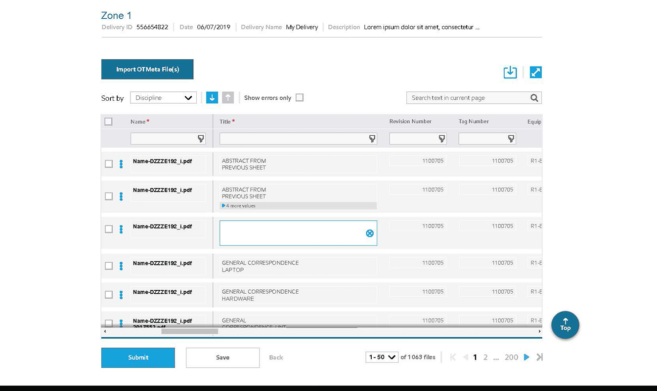 DropZone — metadata table with active inline editing showing field in edit state