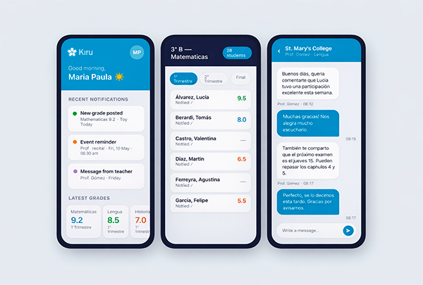 Representative UI screens for Kiru