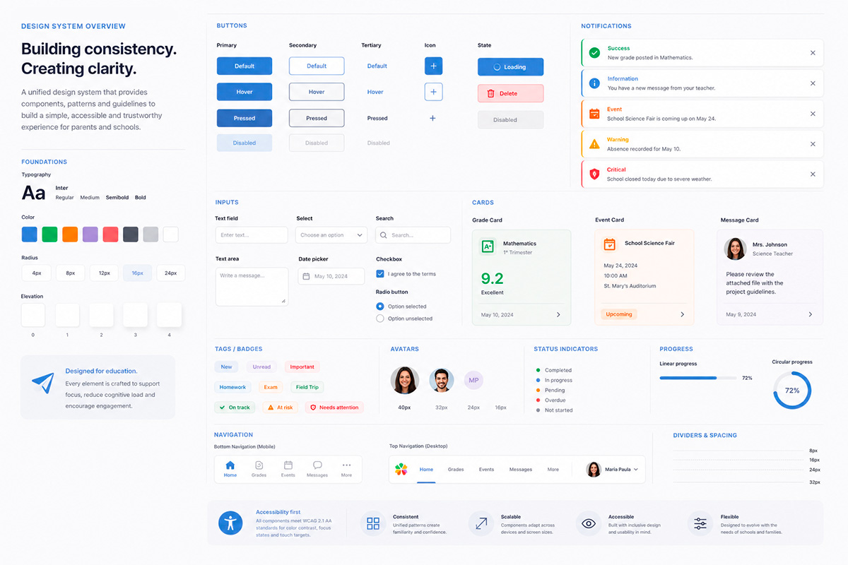 Kiru design system overview showing foundations, components, and patterns