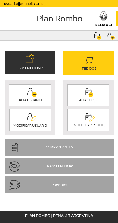 Plan Rombo mobile dashboard