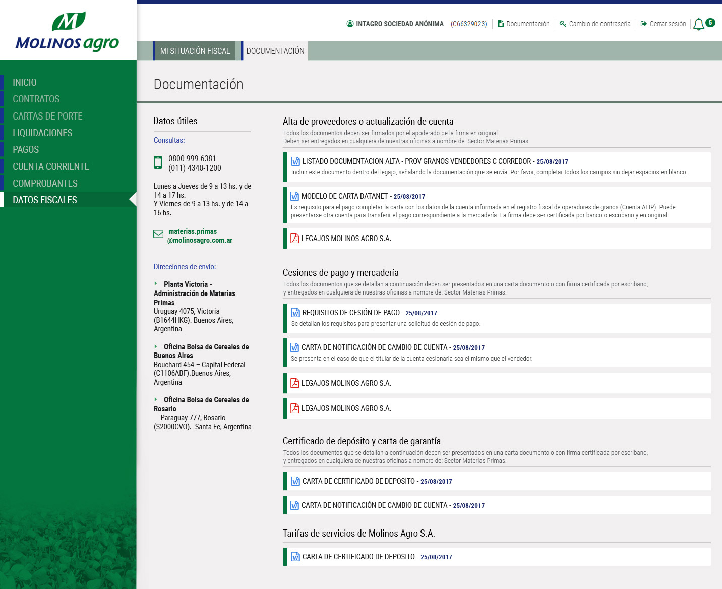 Molinos Agro Datos Fiscales — documentation page