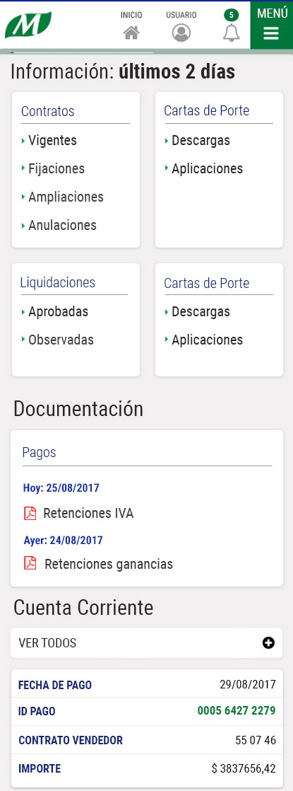 Molinos Agro homepage — mobile