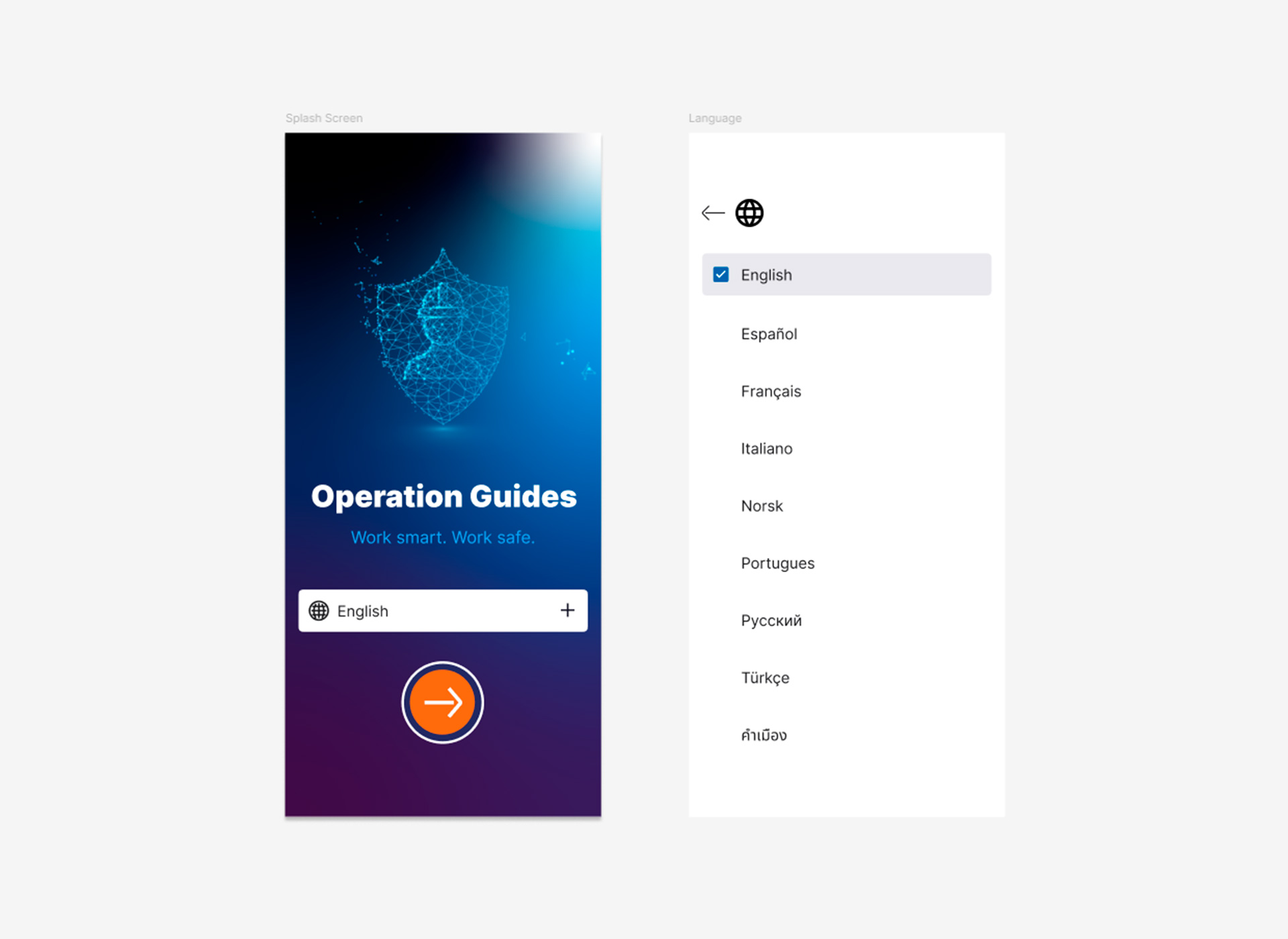Offline App — splash screen with language selector