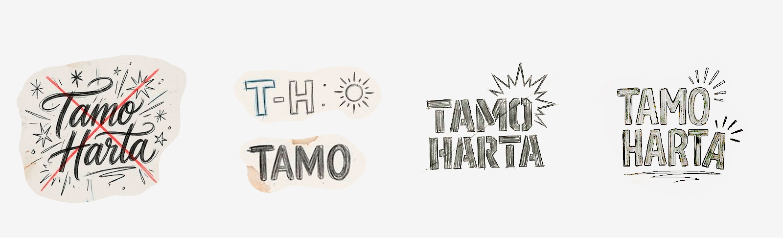 Tamo Harta logo design process — sketches and digital explorations