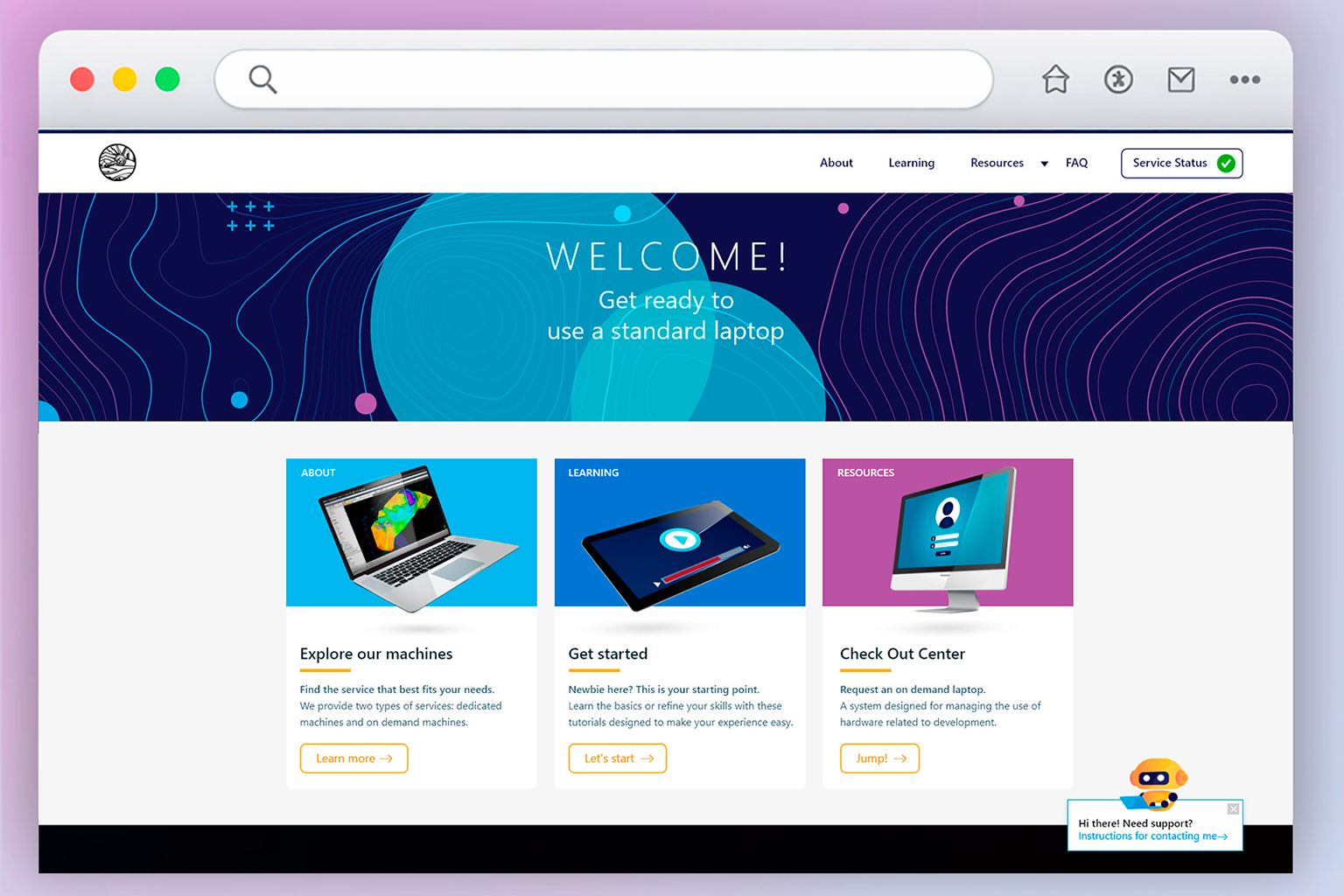 Remote Computing Portal — homepage with navigation and machine request flow